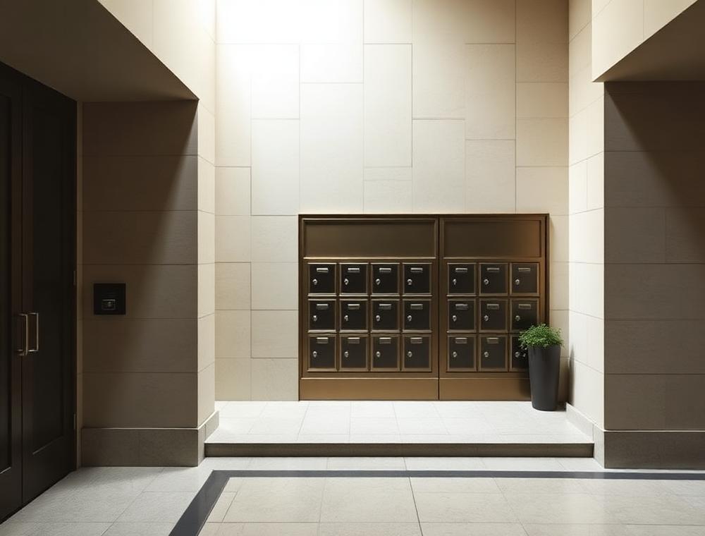Clean lobby entrance of a New York apartment building